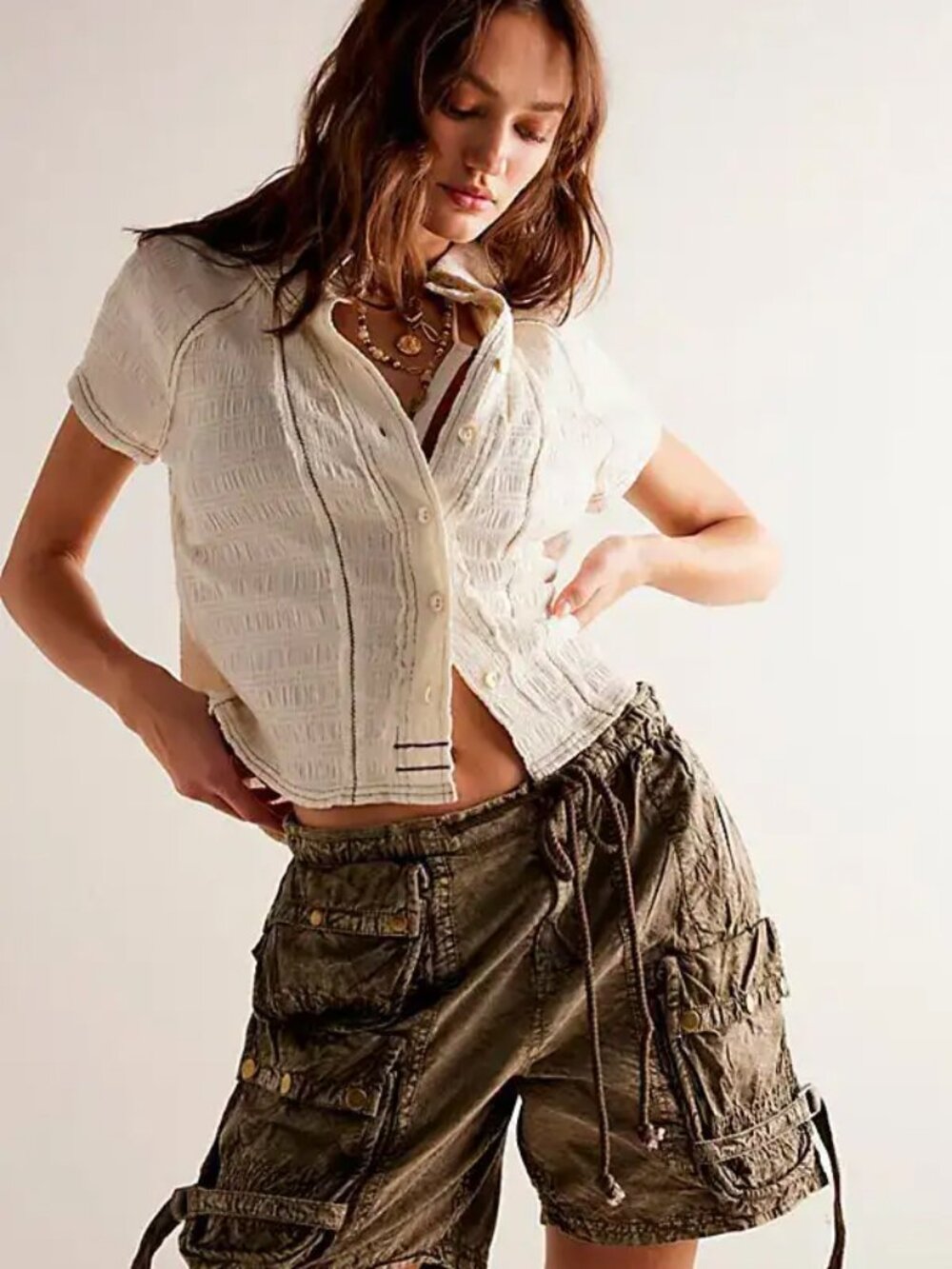 ☀️ Free People We The Free Louisa Smocked Shirt Ivory Small